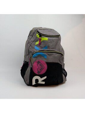 Y2K Roxy Backpack Surf / Skater Girl Heart Logo Gray Multicolor Neon 2000's